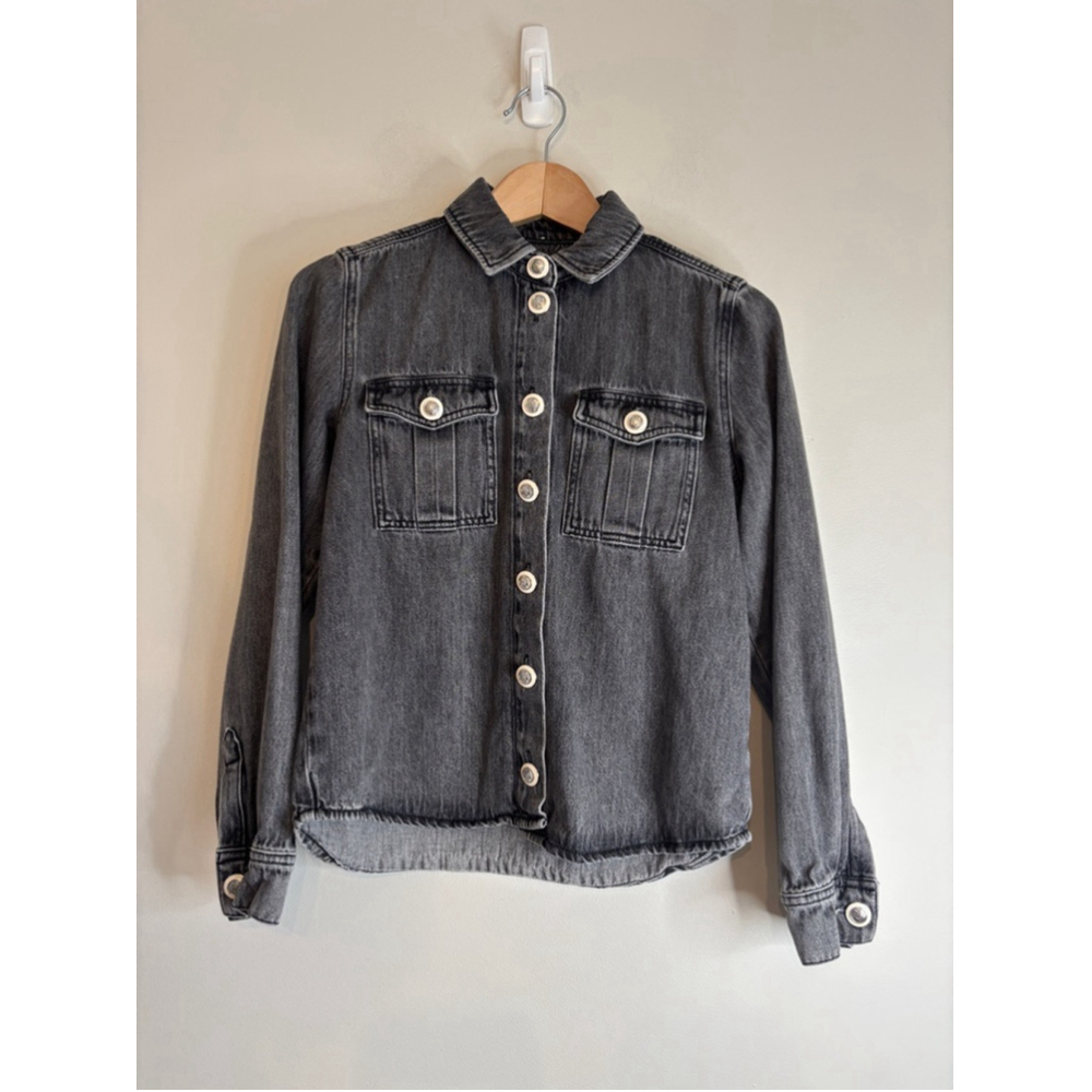 Maje Women's Denim Shirt Jacket Dark Gray Small